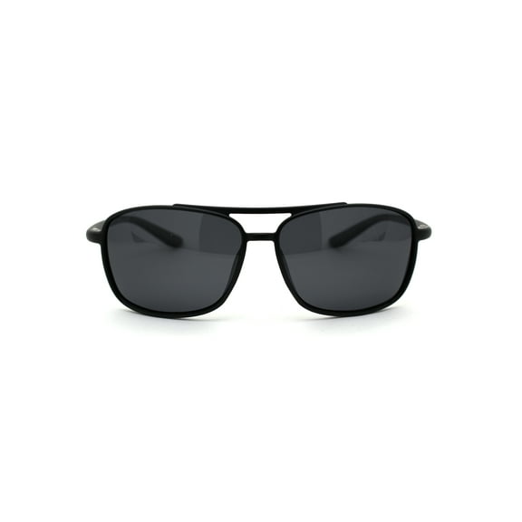 Polarized Mens Thin Plastic Rectangular Officer Racer Sunglasses Matte Black