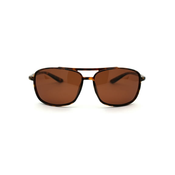 Polarized Mens Thin Plastic Rectangular Officer Racer Sunglasses Shiny Tortoise Brown