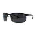 thumbnail image 1 of Polarized Metal Half Rim Wrap Rectangular Agent Sunglasses All Black, 1 of 4