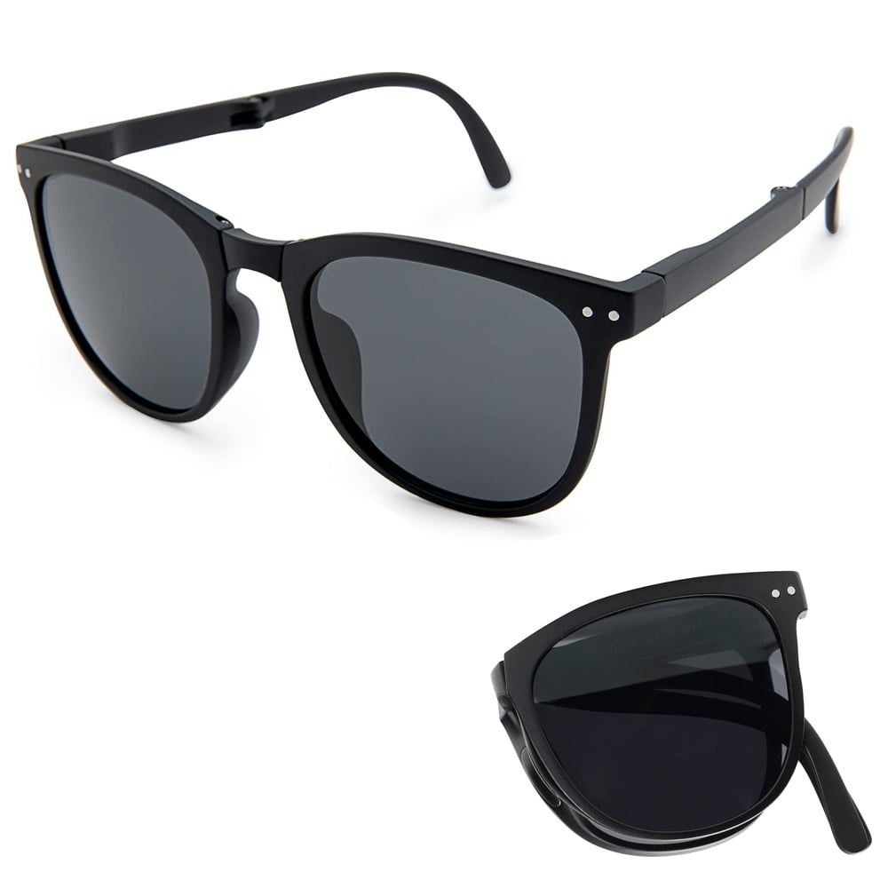 Polarized Mini Folding Sunglasses for Women Men, UV400+ Protection  Oversized Black Oval Eyewear,Trendy Sunglasses for Driving Outdoor Beach  Fishing