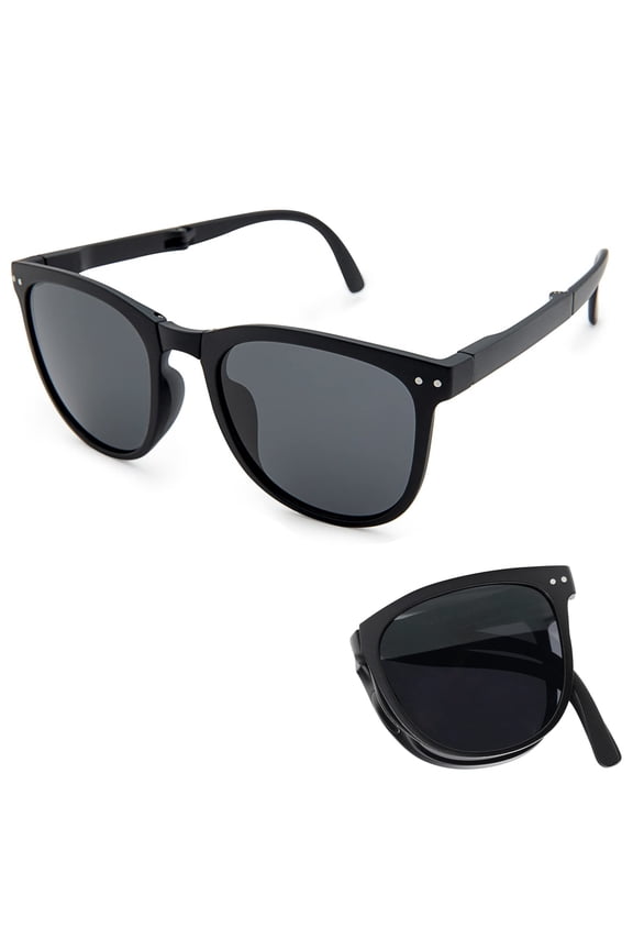 Polarized Mini Folding Sunglasses for Women Men, UV400+ Protection Oversized Black Oval Eyewear,Trendy Sunglasses for Driving Outdoor Beach Fishing Working , Easy Carry