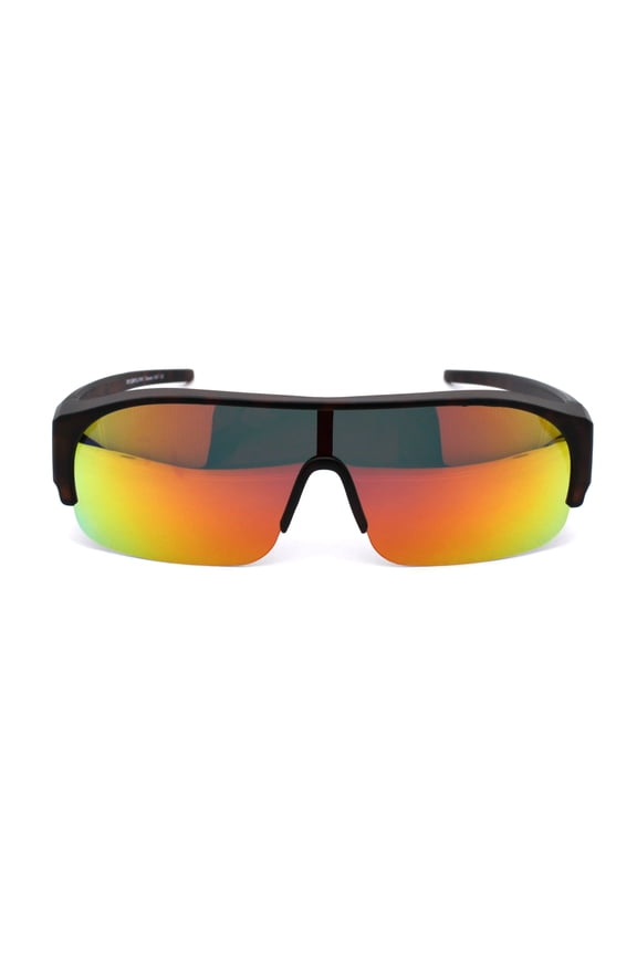 Polarized Mirror 60mm Half Rim Rectangle Wear Over Eyeglasses Sunglasses Matte Tortoise Orange Mirror
