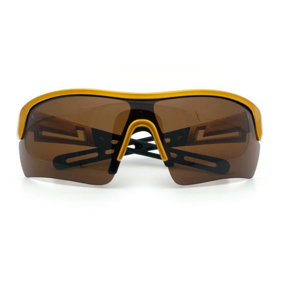 Polarized Mirror Mens Retro Sport Shield Wrap Around Plastic Rectangular Sunglasses Gold - Brown