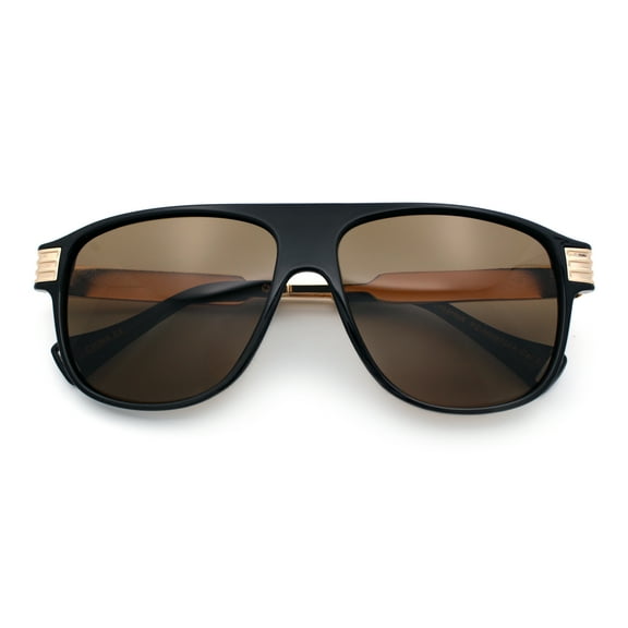 Polarized Mogul Mobster Flat Top Racer Mafia Plastic Fashion Sunglasses Black Gold - Brown