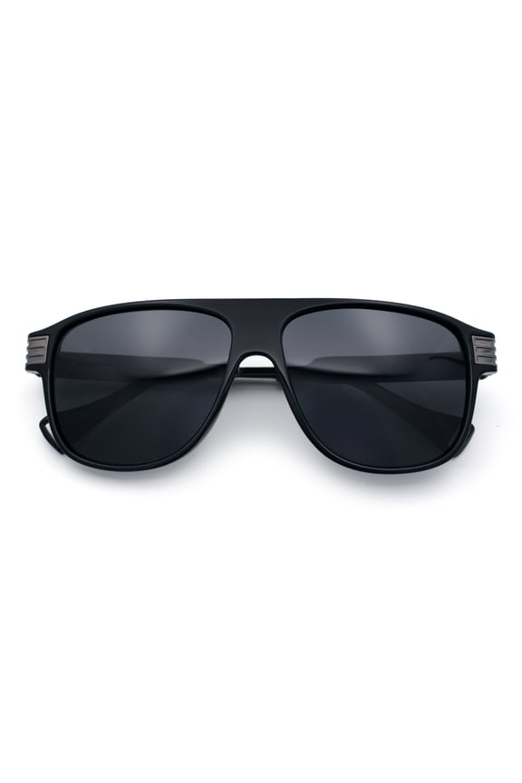 Polarized Mogul Mobster Flat Top Racer Mafia Plastic Fashion Sunglasses Shiny Black Gunmetal - Black