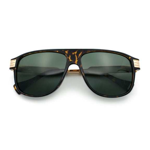 Polarized Mogul Mobster Flat Top Racer Mafia Plastic Fashion Sunglasses Tortoise Gold - Green