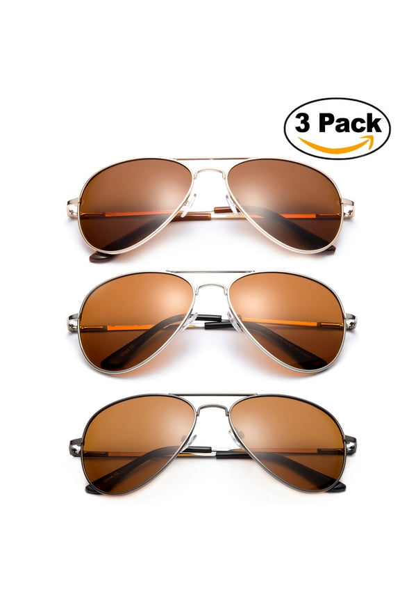Polarized Night Vision Driving Glasses Yellow Amber Lens & Day Time Driving Sunglasses Copper Lens-Classic Aviator Style Glasses with Comfortable Spring Hinge Fit for Most People!