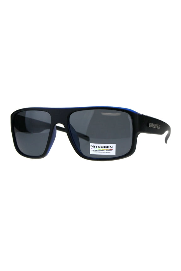 Polarized Nitrogen Rectangular Racer Plastic Pilots Sunglasses Black Blue Black