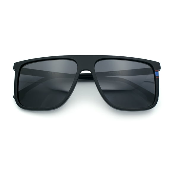 Polarized Oversize Flat Top Rectangle Horn Rim Plastic Mens Fashion Sunglasses Black Blue Red - Black