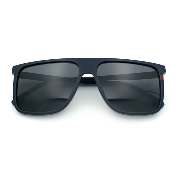 Polarized Oversize Flat Top Rectangle Horn Rim Plastic Mens Fashion Sunglasses Navy - Black