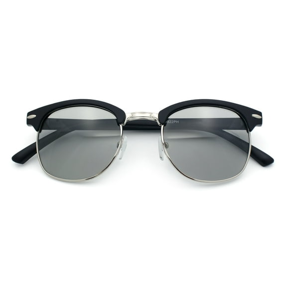 Polarized Photochromic Light Grey Lens Mens Iconic Half Rim Hipster Sunglasses Matte Black Silver