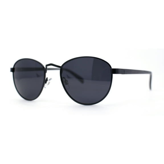 Polarized Retro Hipster Round Metal Rim Normcore Sunglasses All Black