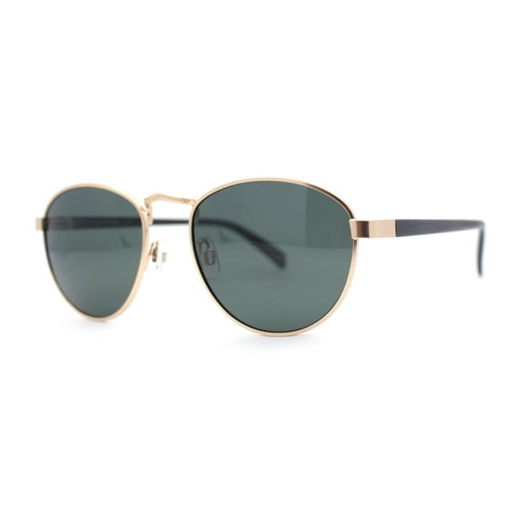 Polarized Retro Hipster Round Metal Rim Normcore Sunglasses Gold - Green