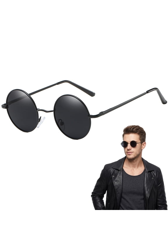 Polarized Round Sunglasses, Retro 70s Metal Frame Hippie Style, UV400 Protection for Driving & Outdoor, Vintage Lennon Circle Sun Glasses for Adults