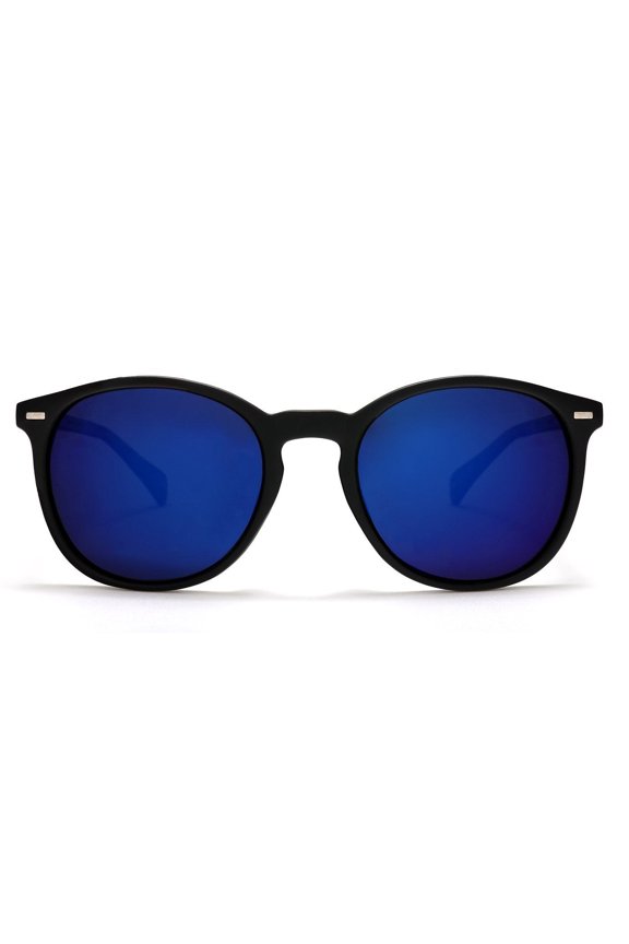 Polarized Round Verona Horn Rimmed Sunglasses - Black Blue