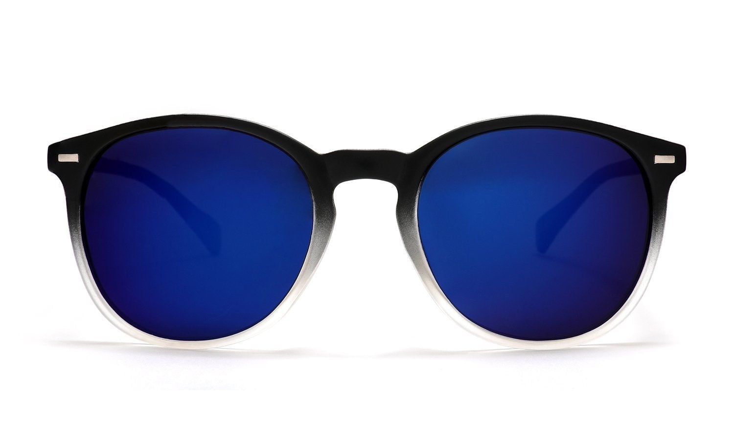 Polarized Round Verona Horn Rimmed Sunglasses - Black Clear Blue