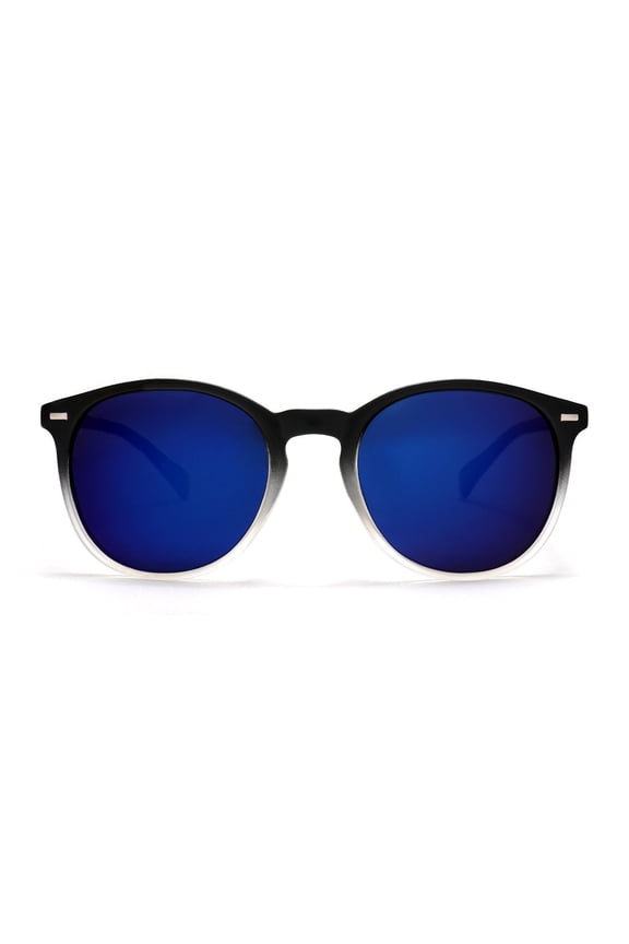 Polarized Round Verona Horn Rimmed Sunglasses - Black Clear Blue