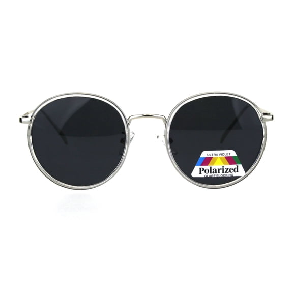 Polarized Round Womens Mod Elegant Double Rim Retro Sunglasses Clear Silver Black