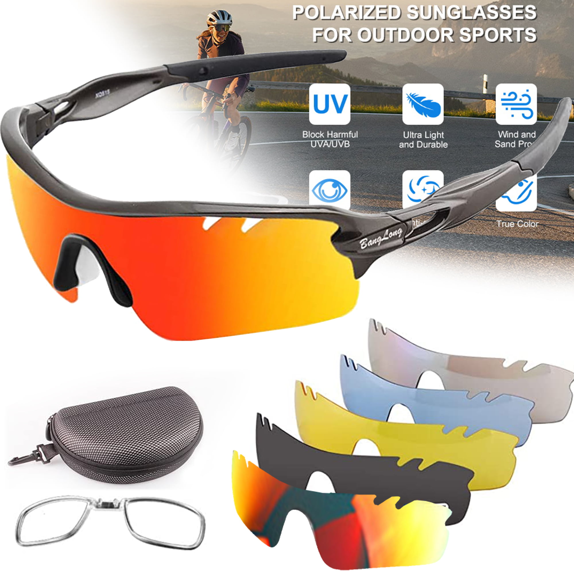 Polarized Sports Sunglasses With 5 Interchangeable Lenes for Men