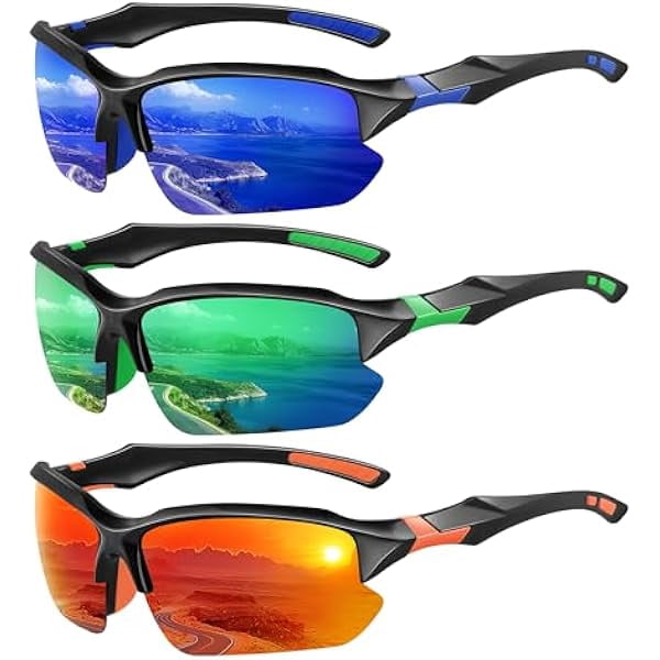 Polarized Sports Sunglasses for Men - UV Protection Half Frame Sun Glasses for Running Fishing