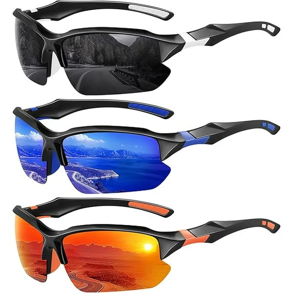 Polarized Sports Sunglasses for Men - UV Protection Half Frame Sun Glasses for Running Fishing