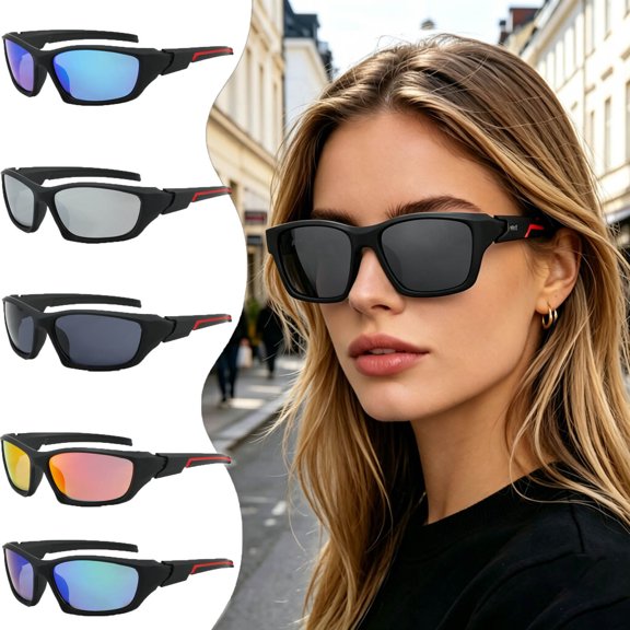 Polarized Square Sports Sunglasses UV Protection Lightweight Wrap Frame Outdoor Cycling Running Driving Eyewear Shock Resistant Reflective Lens Windproof Daily Casual Sun Glasses
