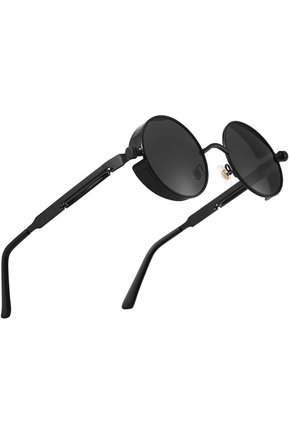 Polarized Steampunk Sunglasses, Round Lennon Shades for Outdoor Activities, Fashion Cool Eyewear