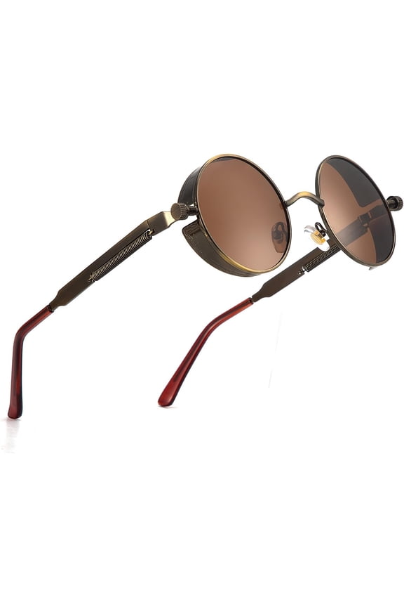 Polarized Steampunk Sunglasses, UV Protection, Metal Frame, Outdoor Circle Shades