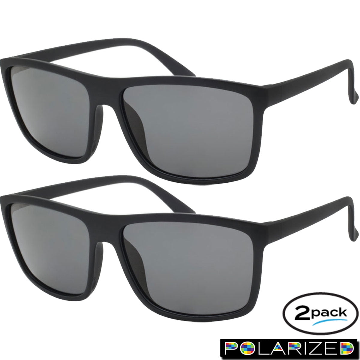 Polarized Sunglasses 2 Pack for Men and Women All Black Style Classic Frame  Sunglass 