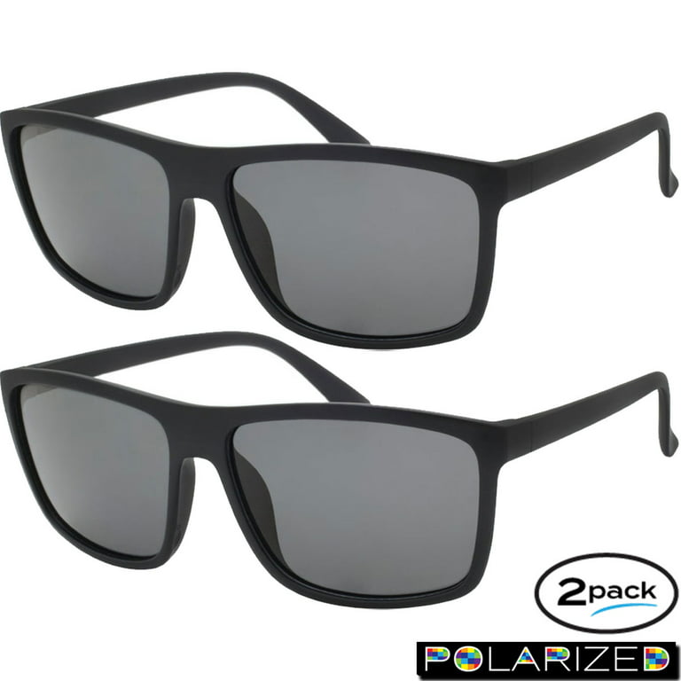 Polarized Sunglasses 2 Pack for Men and Women All Black Style Classic Frame  Sunglass