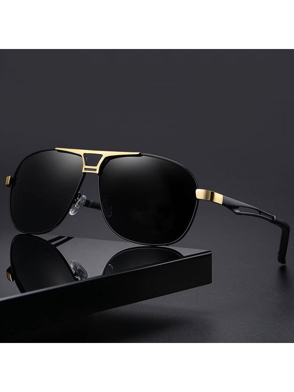 Polarized Sunglasses Aviators Pilot Polarised Sun Glasses Black Gold Mens UV400