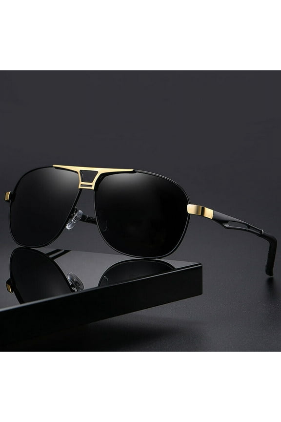 Polarized Sunglasses Aviators Pilot Polarised Sun Glasses Black Gold Mens UV400