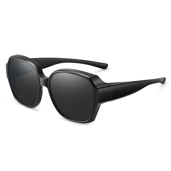 Polarized Sunglasses Fit Over Glasses for Men Women, Oversized Square Shades UV Protection Sunglasses Black Black