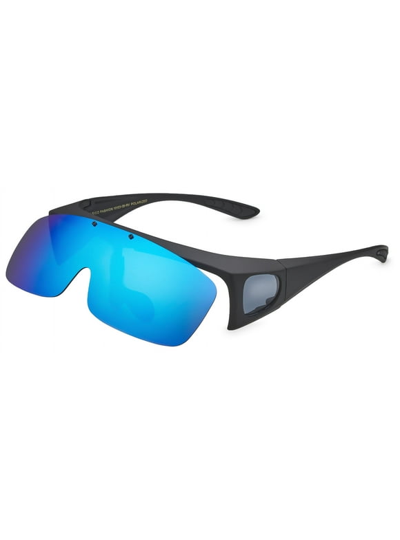 Polarized Sunglasses that Fit Over Prescription Glasses for Men Women - Flip Up Shield Lens - Wrap Around UV400 Driving Fishing Golf Hiking Sports Shades