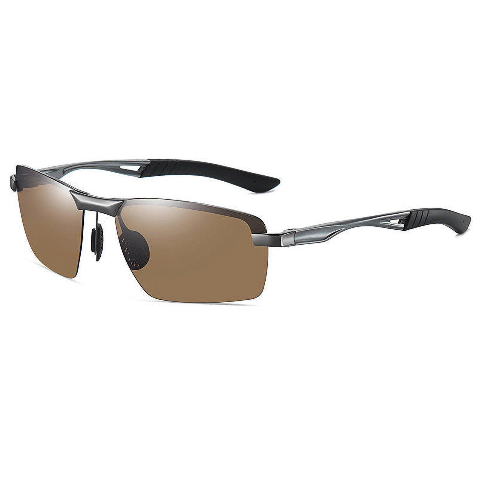 Mens Polarized Sunglasses with UV400 Protection Aluminum Magnesium Alloy Half Frame Square TAC Lens for Driving Cycling
