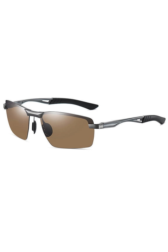 Mens Polarized Sunglasses with UV400 Protection Aluminum Magnesium Alloy Half Frame Square TAC Lens for Driving Cycling