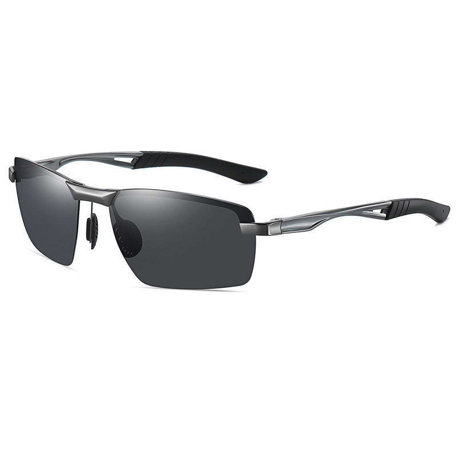 Mens Polarized Sunglasses with UV400 Protection Aluminum Magnesium Alloy Half Frame Square TAC Lens for Driving Cycling