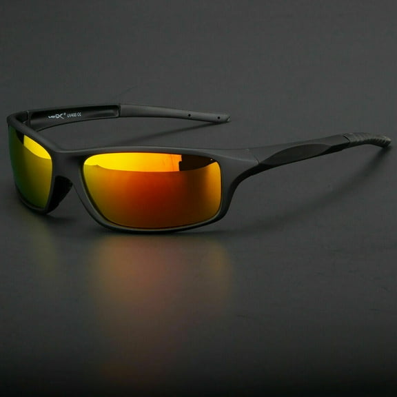 Polarized Sunglasses for Men & Women, Polarized HD Sport Wrap Men Cycling Golf Ski Sunglasses Fishing Driving Glasses, Block 100% of UVA,UVB and UVC Rays (Fire Lens)