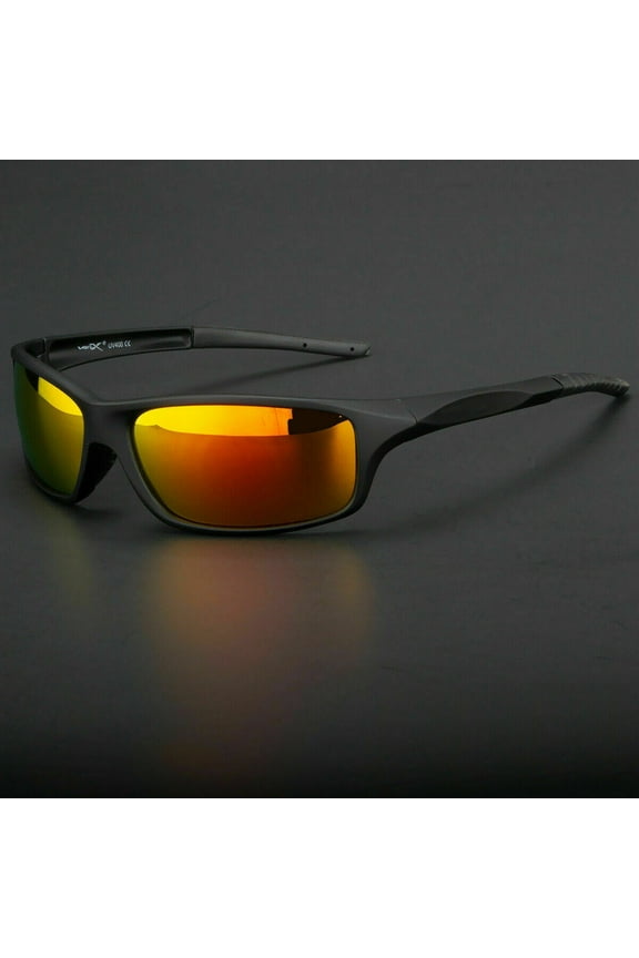 Polarized Sunglasses for Men & Women, Polarized HD Sport Wrap Men Cycling Golf Ski Sunglasses Fishing Driving Glasses, Block 100% of UVA,UVB and UVC Rays (Fire Lens)