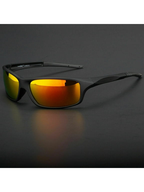 Polarized Sunglasses for Men & Women, Polarized HD Sport Wrap Men Cycling Golf Ski Sunglasses Fishing Driving Glasses, Block 100% of UVA,UVB and UVC Rays (Fire Lens)