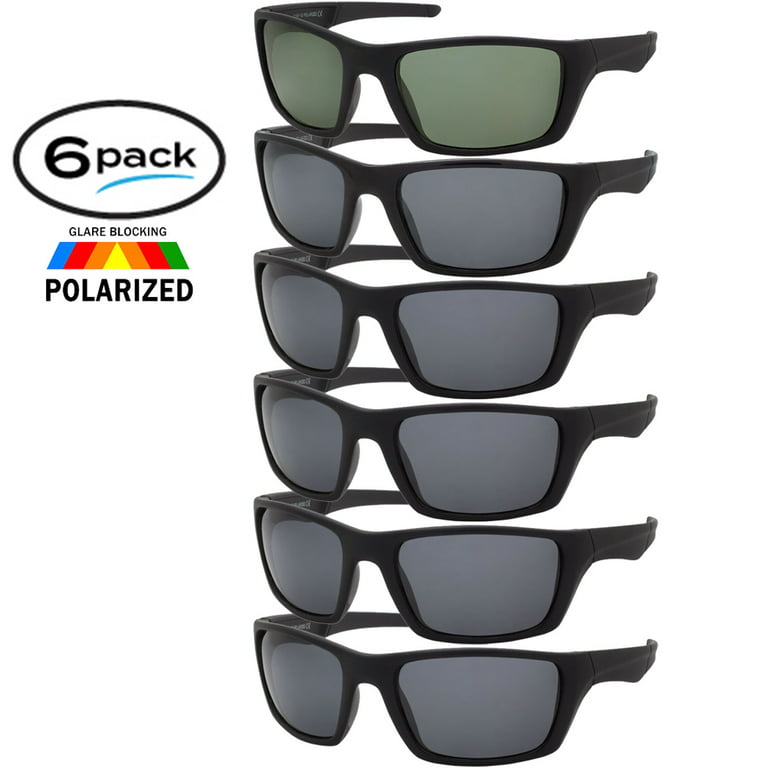 Polarized Sunglasses Sport 6 Pack Mens Classic Wrap Style Glasses Smoke Lens