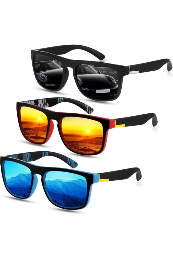 Polarized Sunglasses for Men, Lightweight Sun Glasses with UV400 Protection for Driving Fishing Golf Cycling Running, 3 Pack Sunglasses