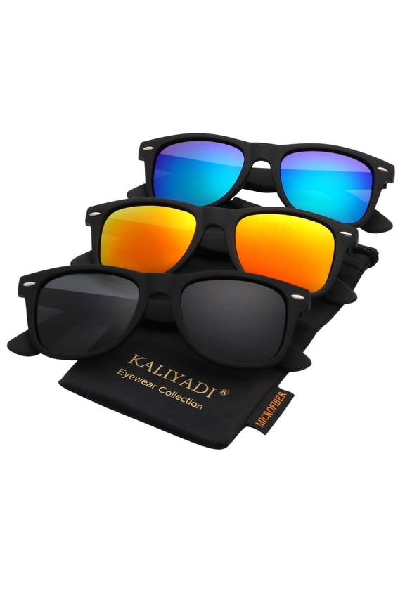 Polarized Sunglasses for Men and Women Matte Finish Sun glasses Color Mirror Lens UV Blocking (3 Pack)