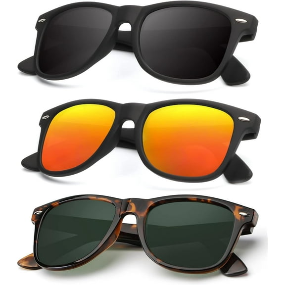 Polarized Sunglasses for Men and Women Matte Finish Sun glasses Color Mirror Lens UV Blocking (3 Pack)