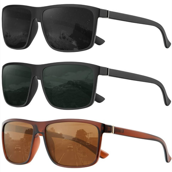 Polarized Sunglasses for Men and Women, Mens Sports Sun Glasses with UV Protection for Driving Fishing Golf (3 Packs)