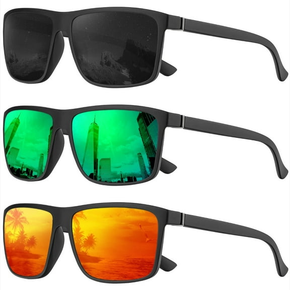 Polarized Sunglasses for Men and Women, Mens Sports Sun Glasses with UV Protection for Driving Fishing Golf (3 Packs)