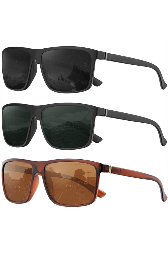 Polarized Sunglasses for Men and Women, Mens Sports Sun Glasses with UV Protection for Driving Fishing Golf (3 Packs)