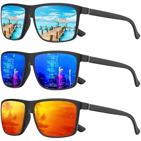 Polarized Sunglasses for Men and Women, Mens Sun Glasses with UV Protection for Driving Fishing Golf (3 Packs)