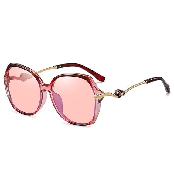 Mens Polarized Sunglasses Fashion Metal Frame Big Round Sun Glasses With TAC Lens UV400 Protection Pink Purple