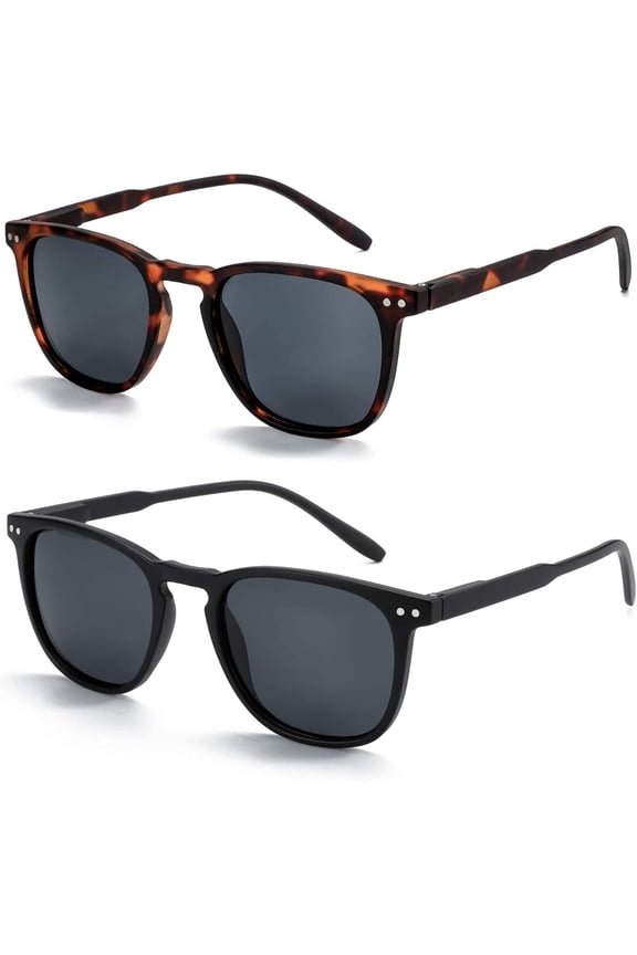 Polarized Sunglasses for Women Men: Retro Shades Round | Square Frame UV Protection 2 Pack